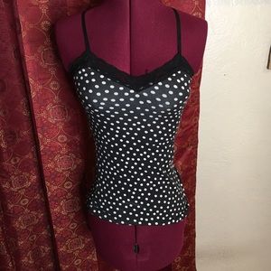 Black and white polka dot lace camisole